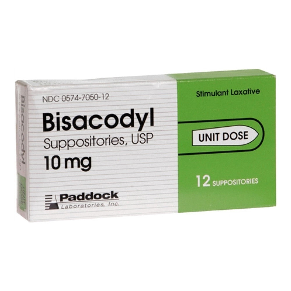 Paddock Laboratories Bisacodyl 10 mg Unit Dose Suppositories USP, 12 Ea